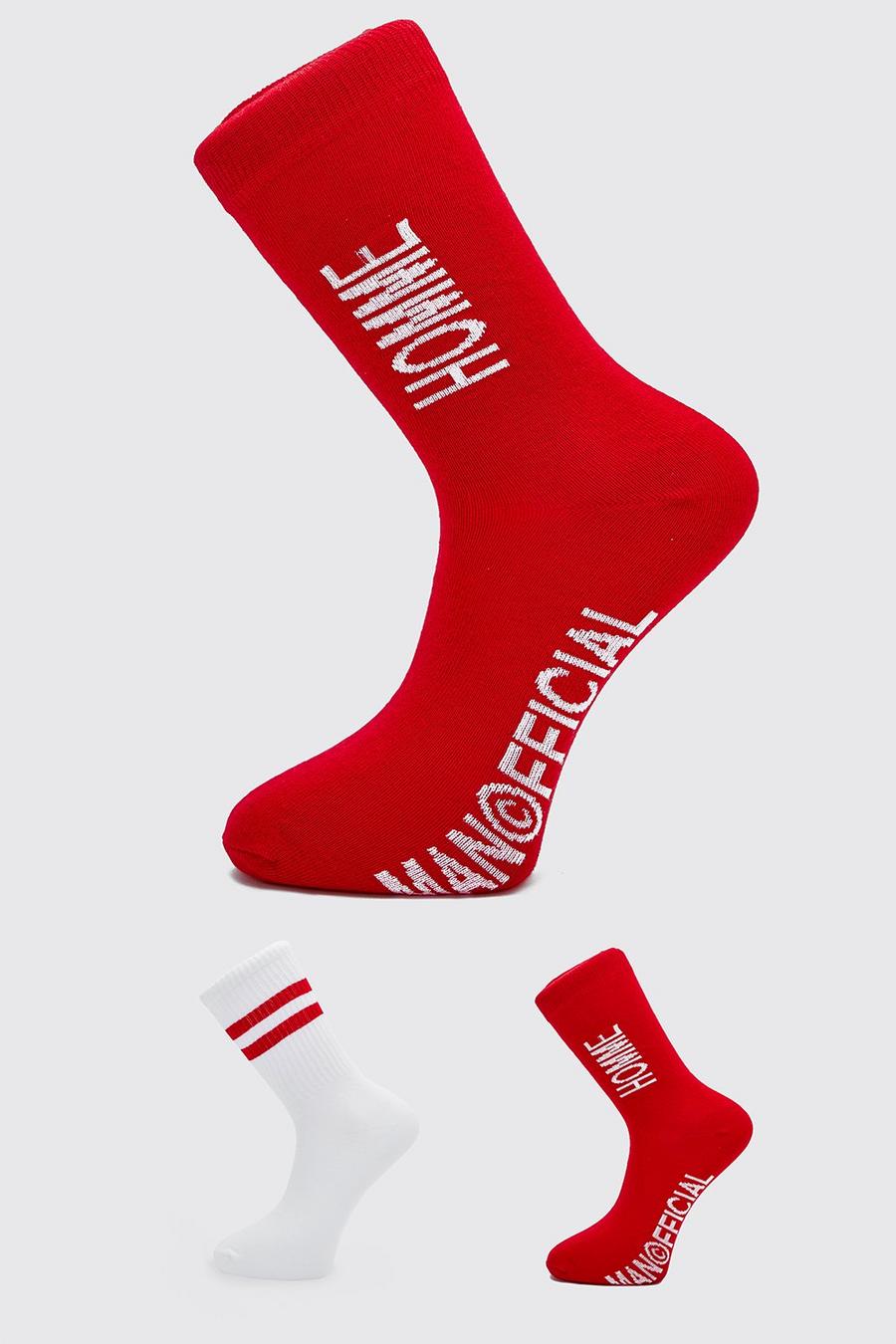 Red MAN Official 'Homme' 2 Pack Socks image number 1