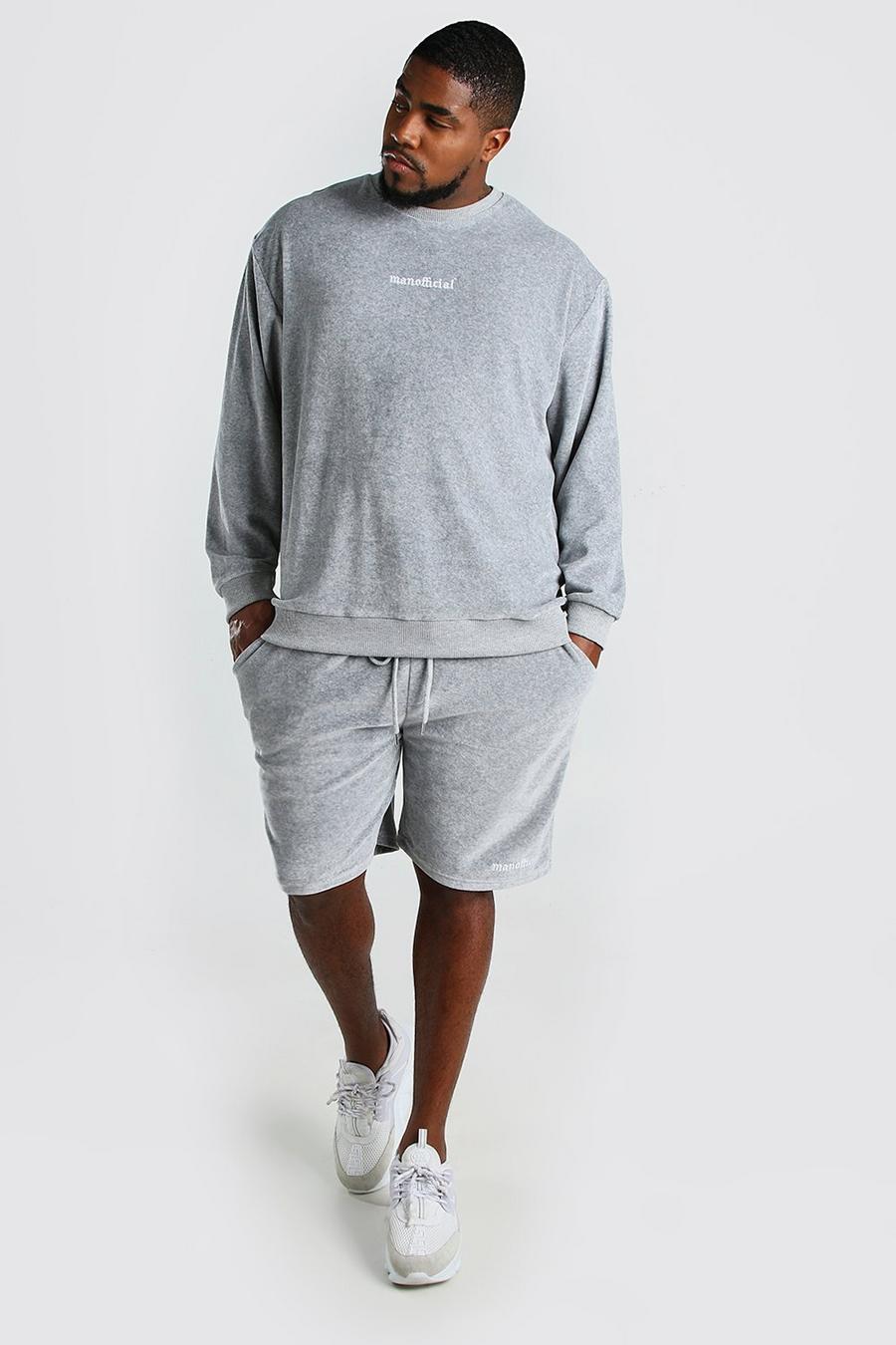 Grey Plus Size Short Sweater Towelling Tracksuit image number 1