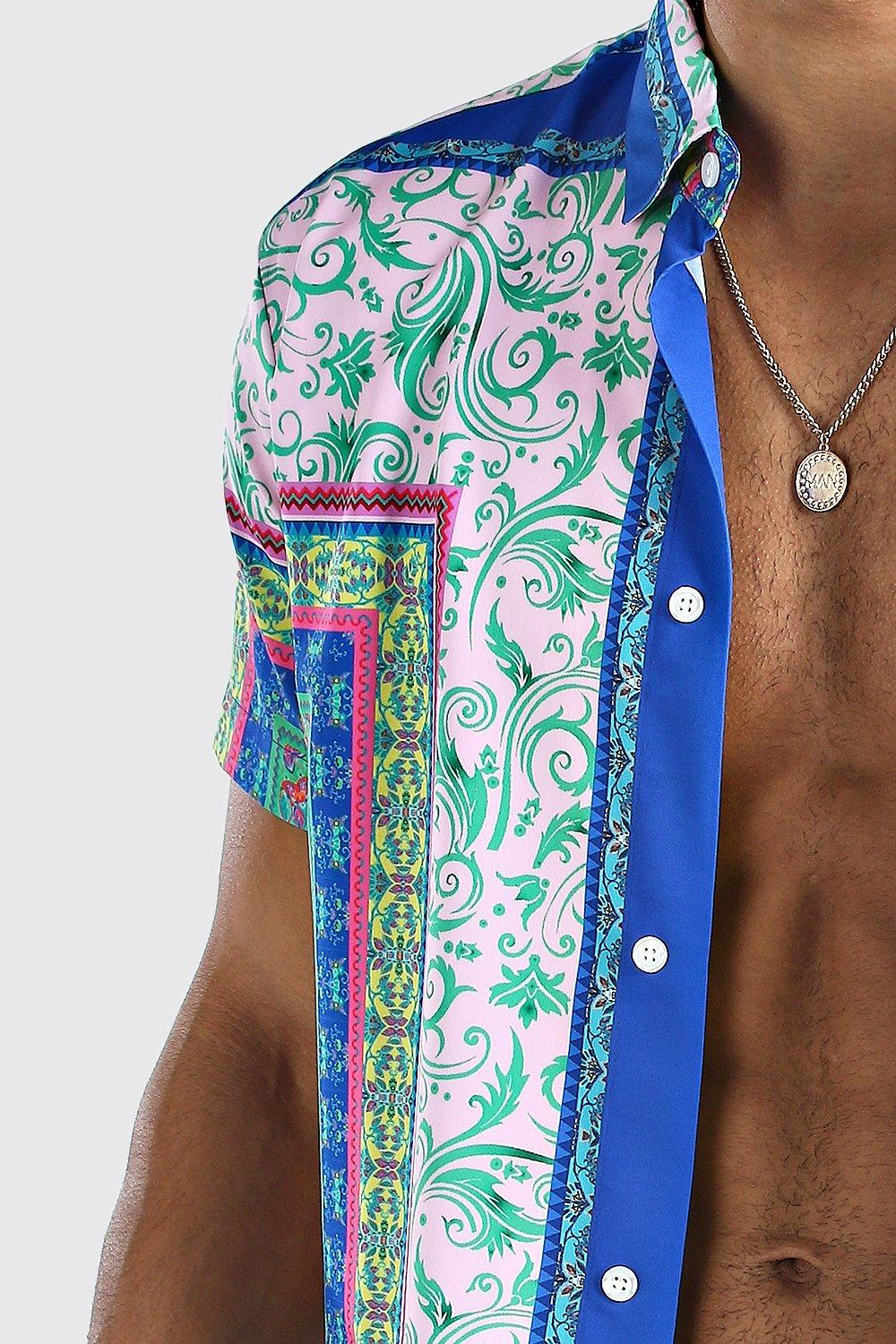 Short Sleeve Bright Baroque Print Shirt | boohoo Short Sleeve Bright Baroque Print Shirt | boohoo