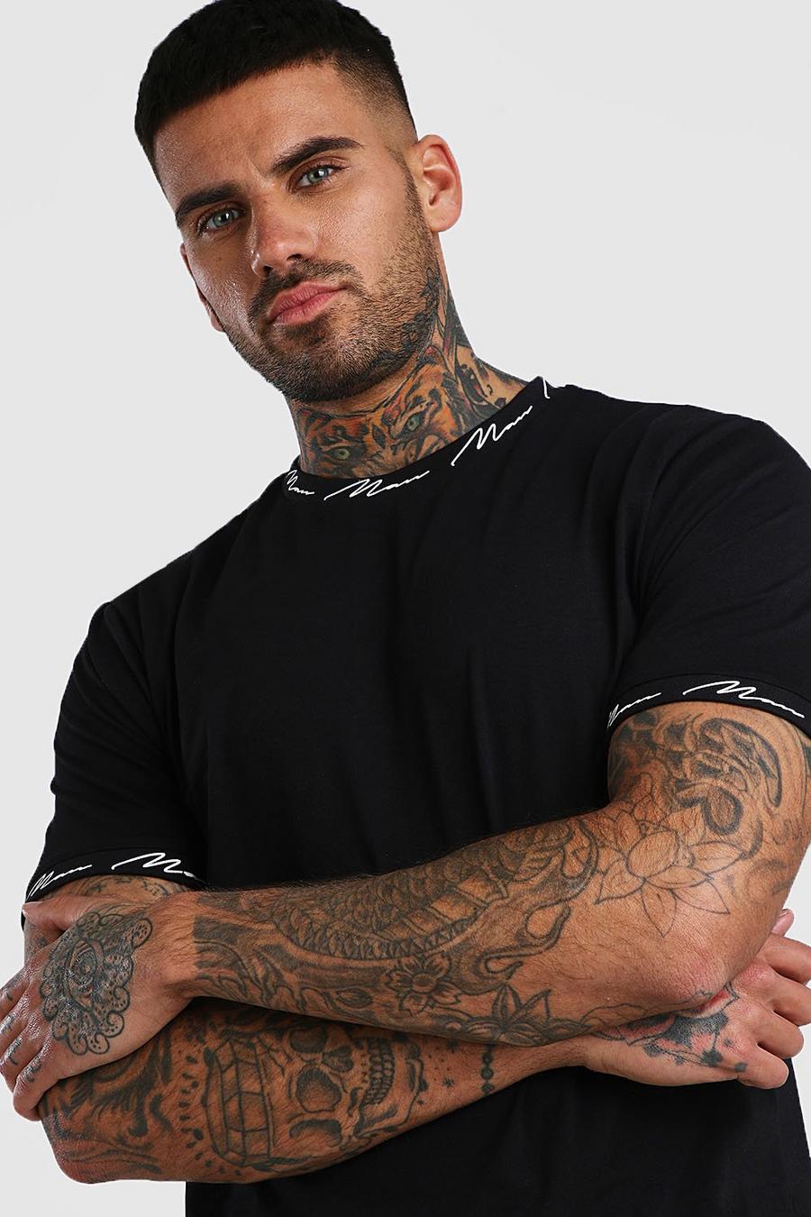 Camiseta con estampado en el cuello y los puños de la firma MAN, Negro image number 1