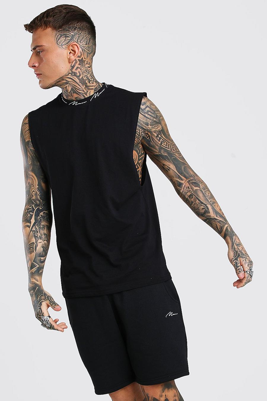 Camiseta de tirantes con hombros caídos y cuello de la firma MAN, Negro image number 1