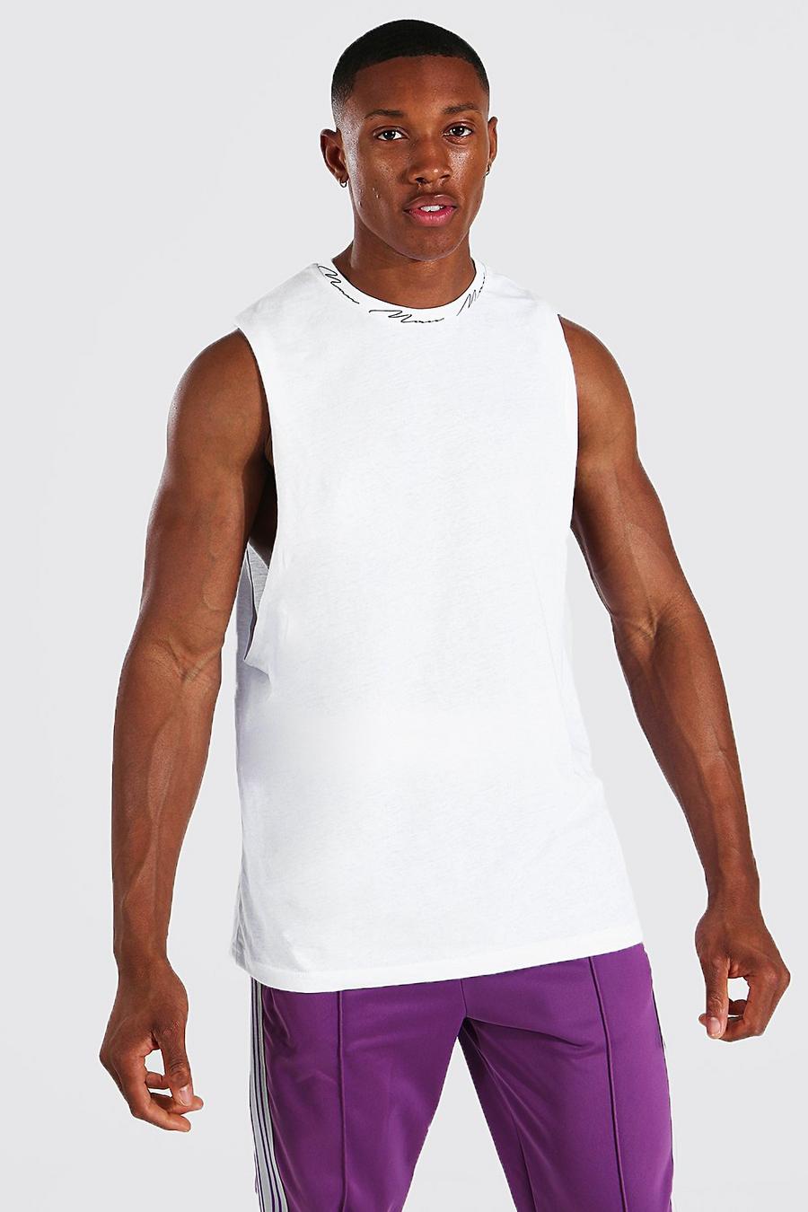 Camiseta de tirantes con hombros caídos y cuello de la firma MAN, Blanco image number 1