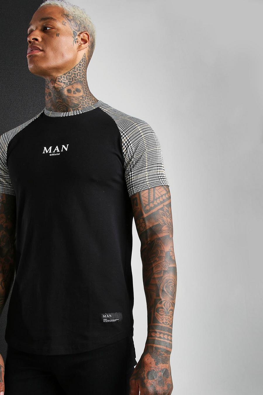 Black nero MAN Roman Muscle Fit Jacquard Raglan T-Shirt image number 1