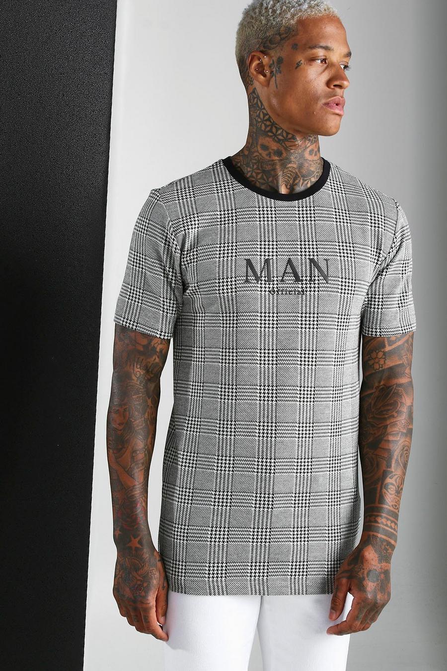 Black MAN Roman Rutig T-shirt i jacquardväv image number 1