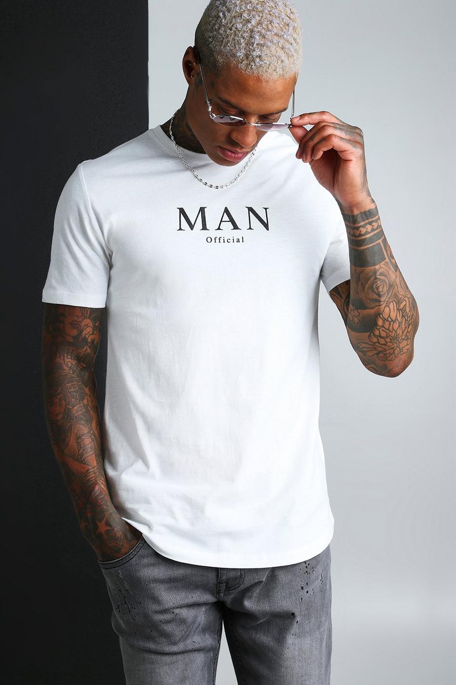 Ecru Muscle Fit MAN Roman T-Shirt With Curved Hem image number 1
