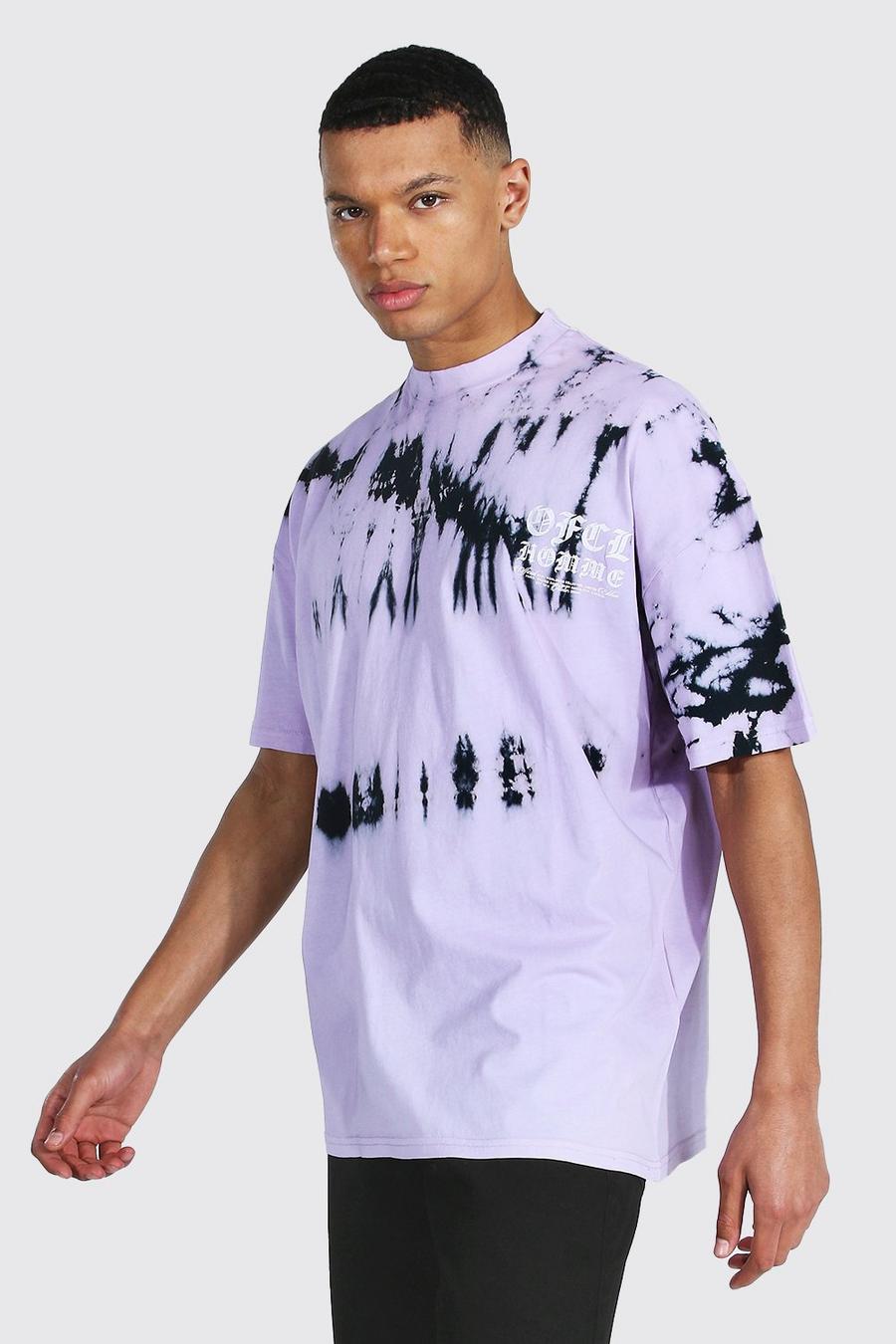 Tall Übergroßes T-Shirt mit verlängerten Kragen und Batik-Muster, Violett image number 1