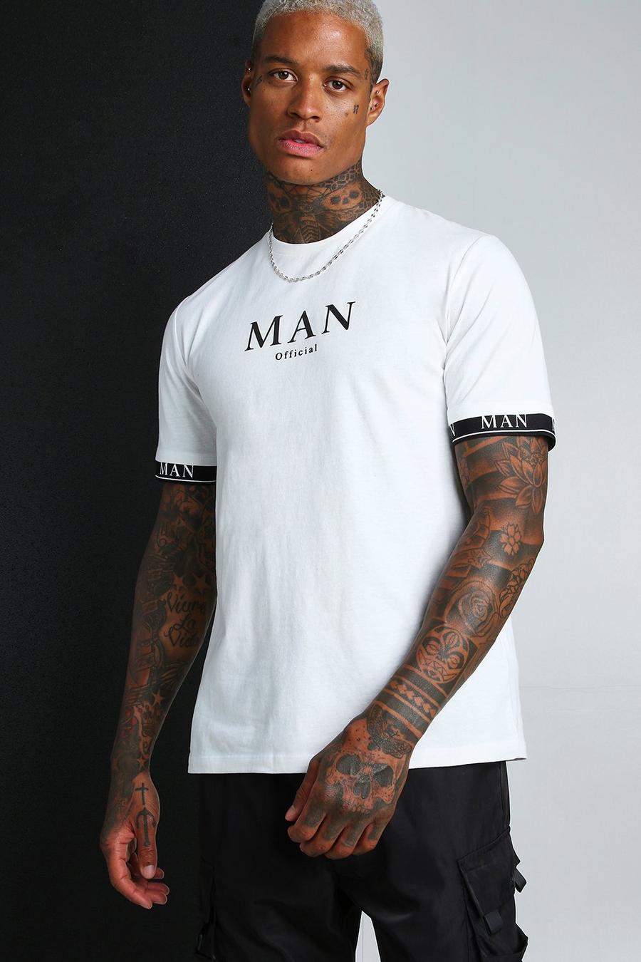 T-Shirt mit „MAN Roman“-Print und Tape-Bündchen, Naturfarben image number 1