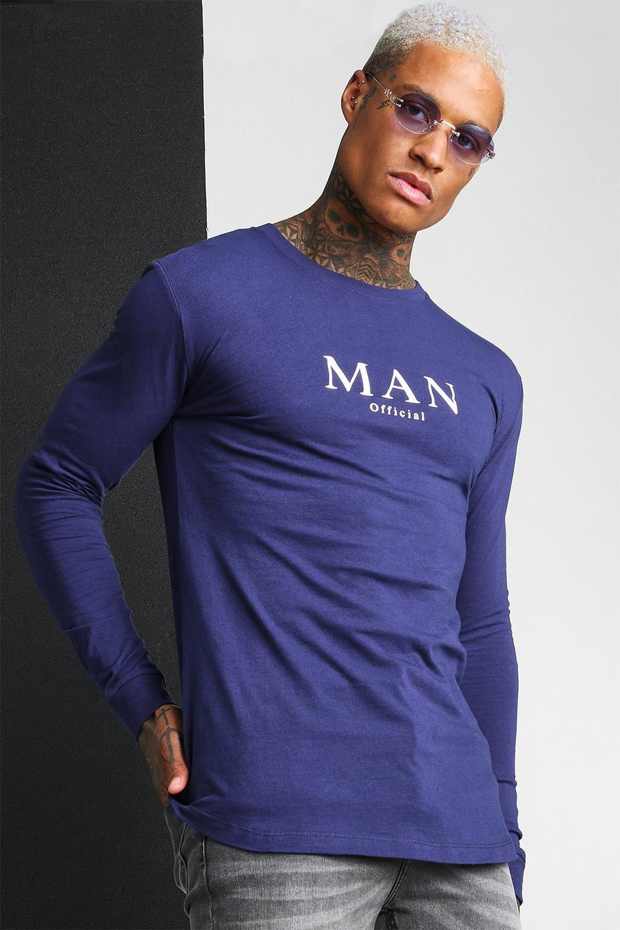Navy Muscle Fit MAN Roman Long Sleeve T-Shirt image number 1
