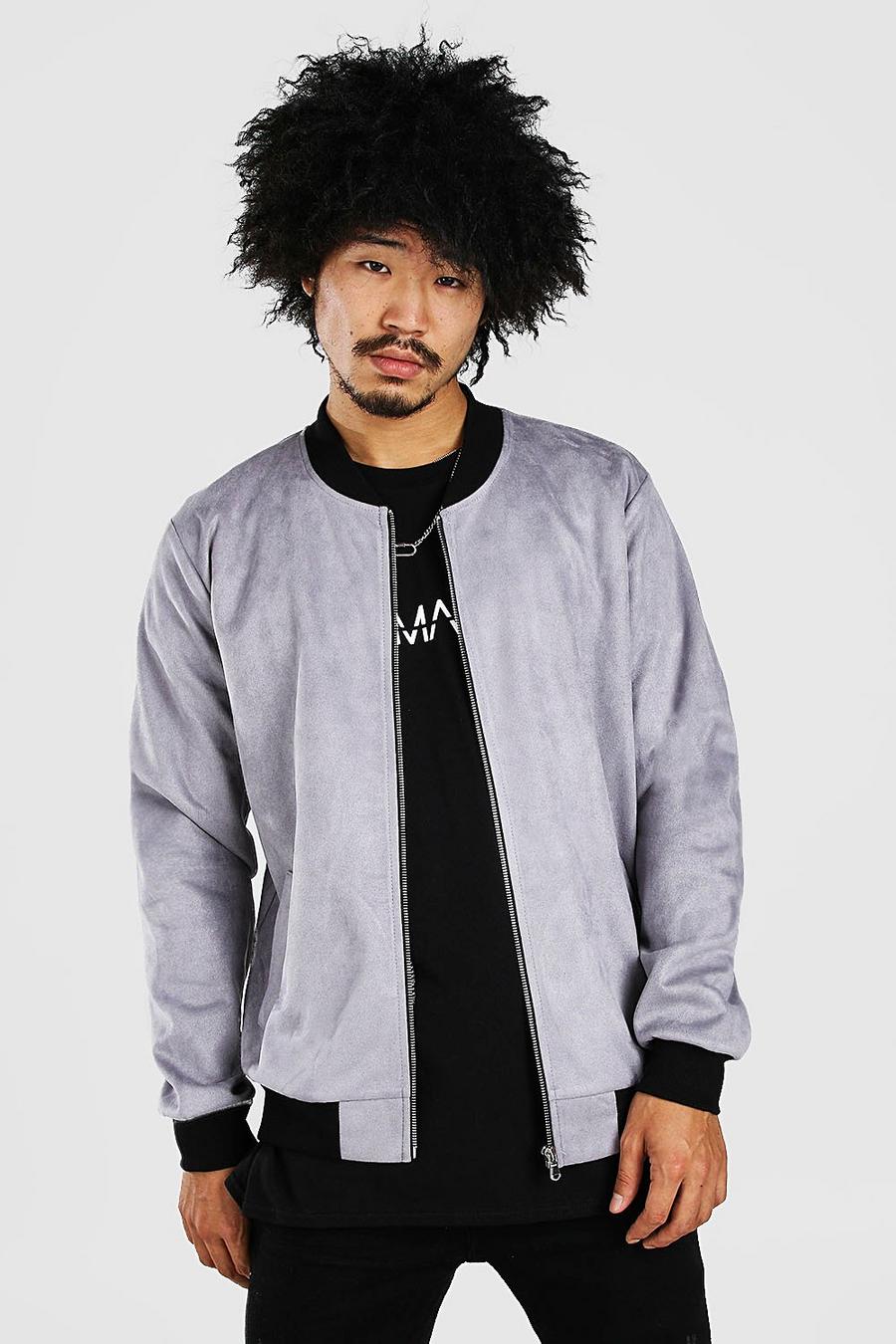 Grey Faux Suede Unlined Smart Bomber image number 1