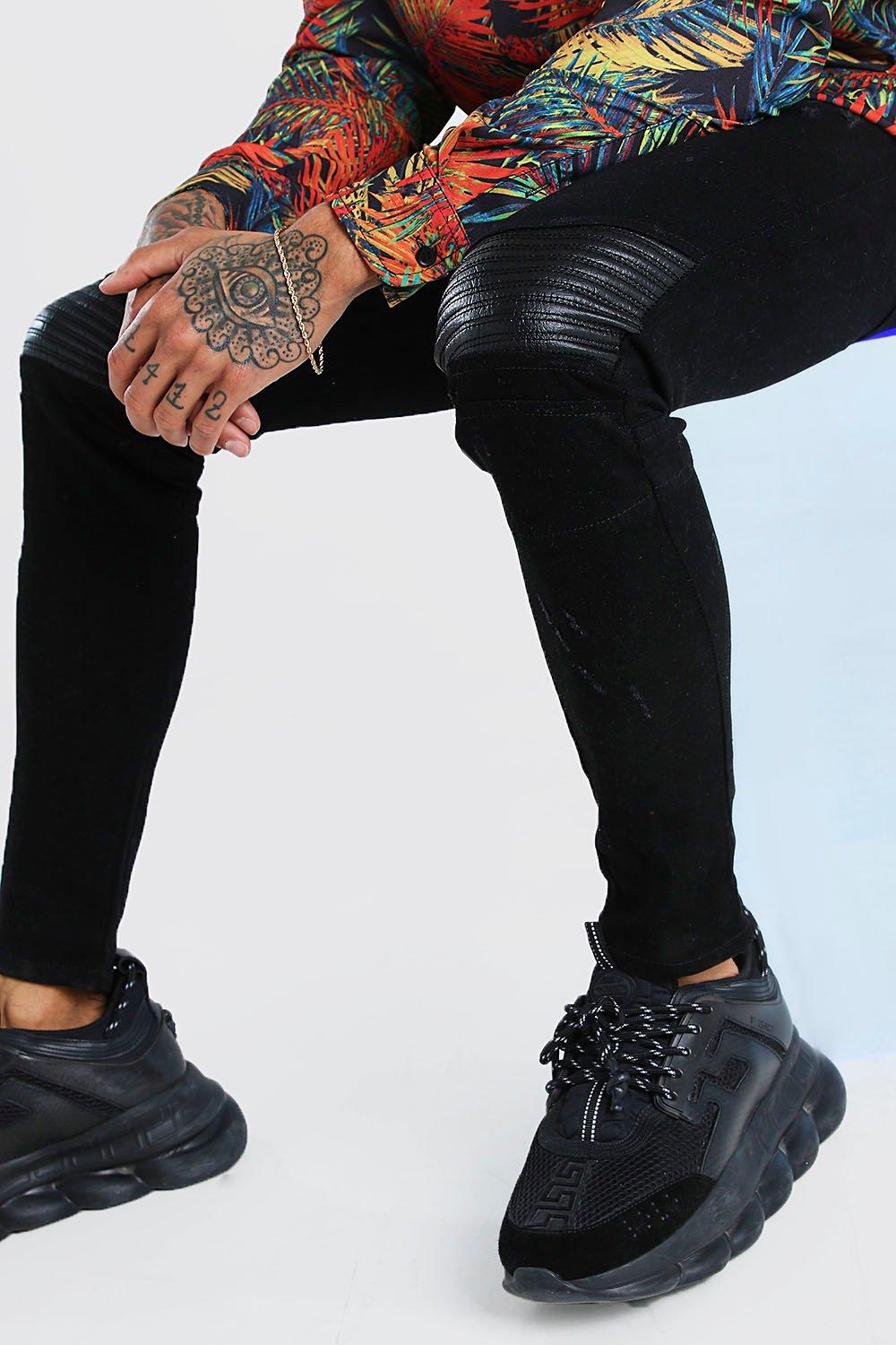 Mens super skinny hot sale leather jeans