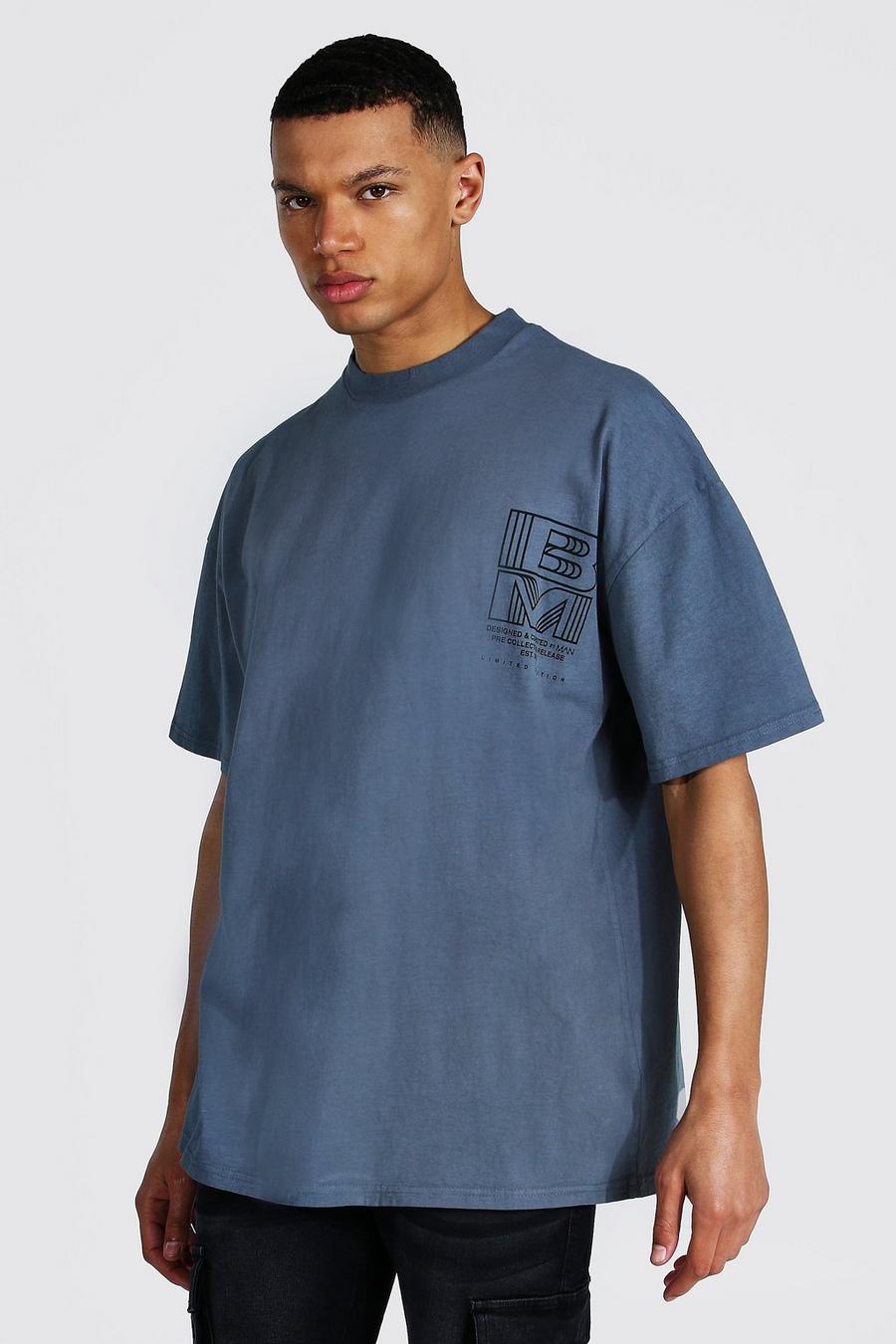 Tall Übergroßes T-Shirt mit verlängertem Kragen und Batik-Muster, Grau image number 1