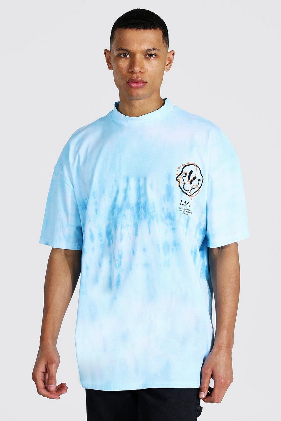 Blue Tall Oversized Extended Neck Tie Dye T-shirt image number 1
