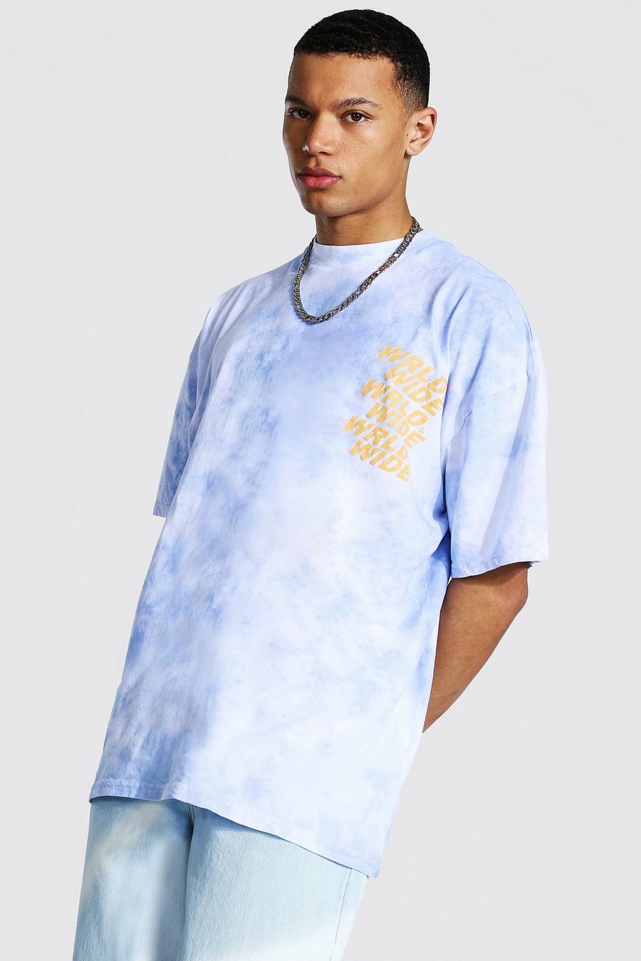 Pale blue Tall Oversized Tie Dye T-Shirt Met Brede Nek image number 1