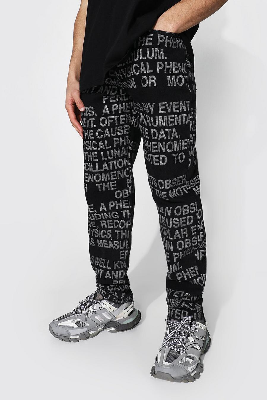 שחור negro ג'ינס בגזרה משוחררת עם הדפס חוזר של טקסט image number 1