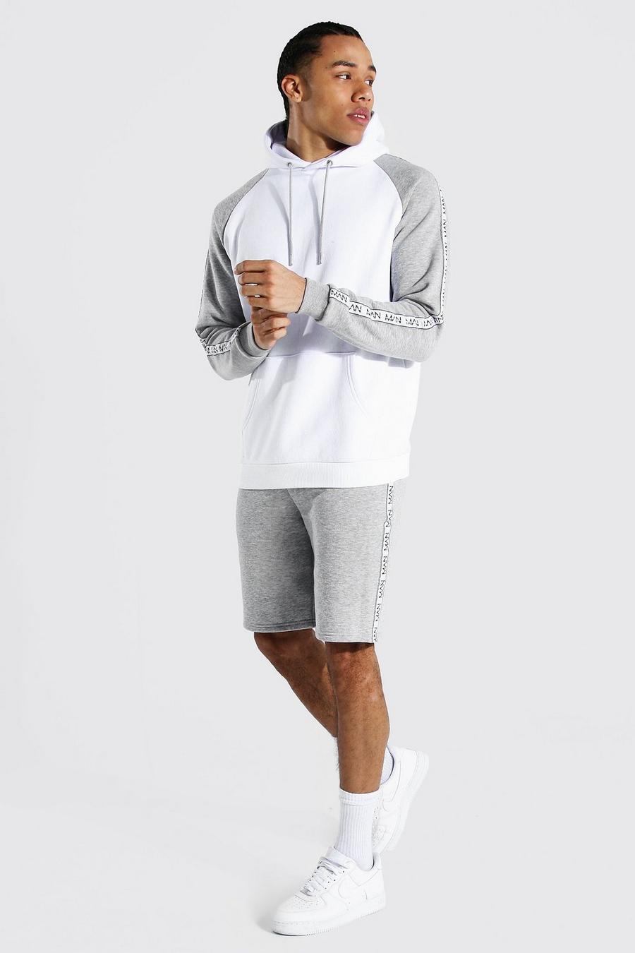Grey marl Tall Man Colour Block Hooded Short Tracksuit image number 1