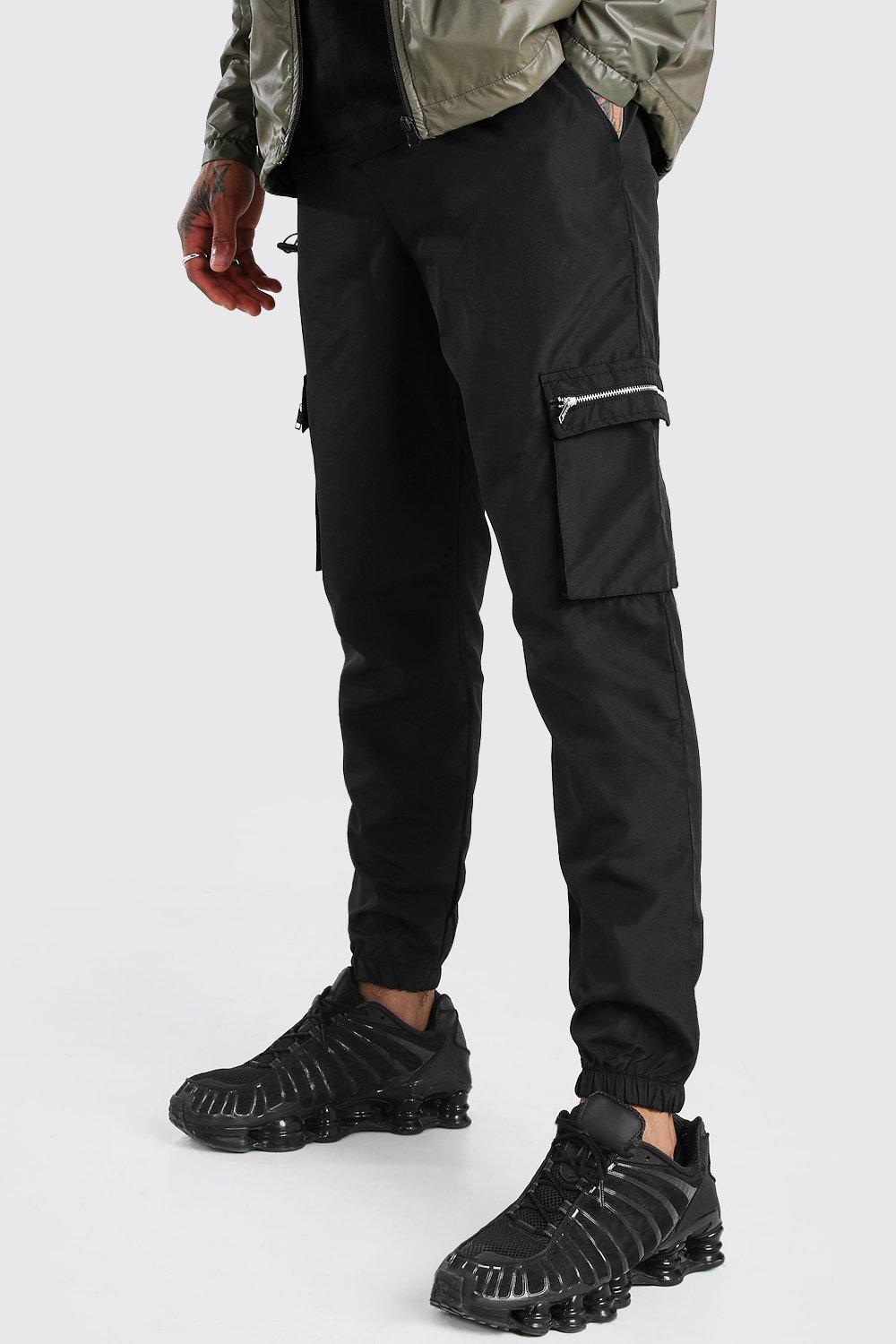 black shell cargo trousers