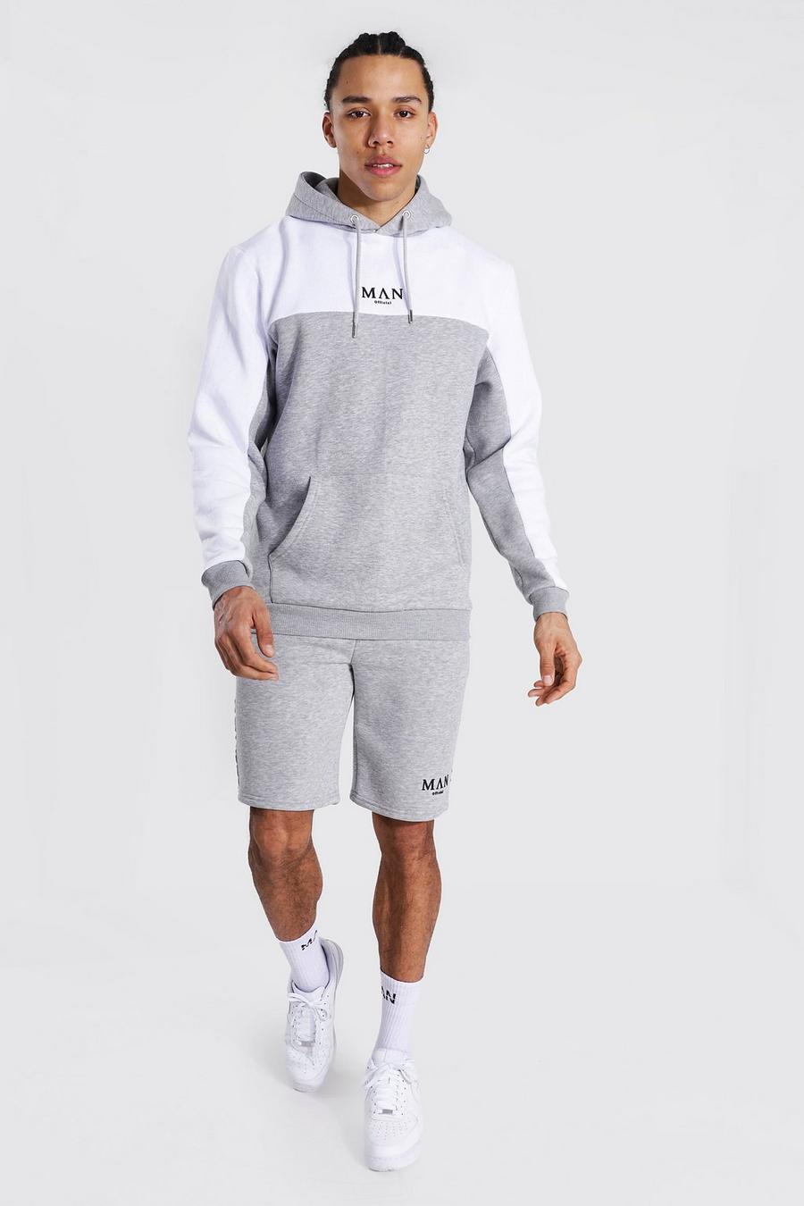 Grey marl Tall - MAN Hoodie och shorts med kantband image number 1