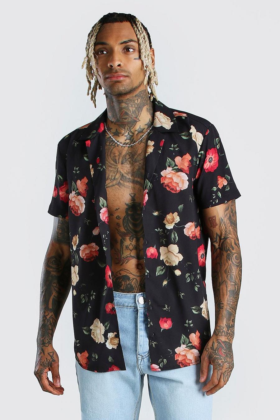Camisa con manga corta de estampado floral y cuello de solapa image number 1
