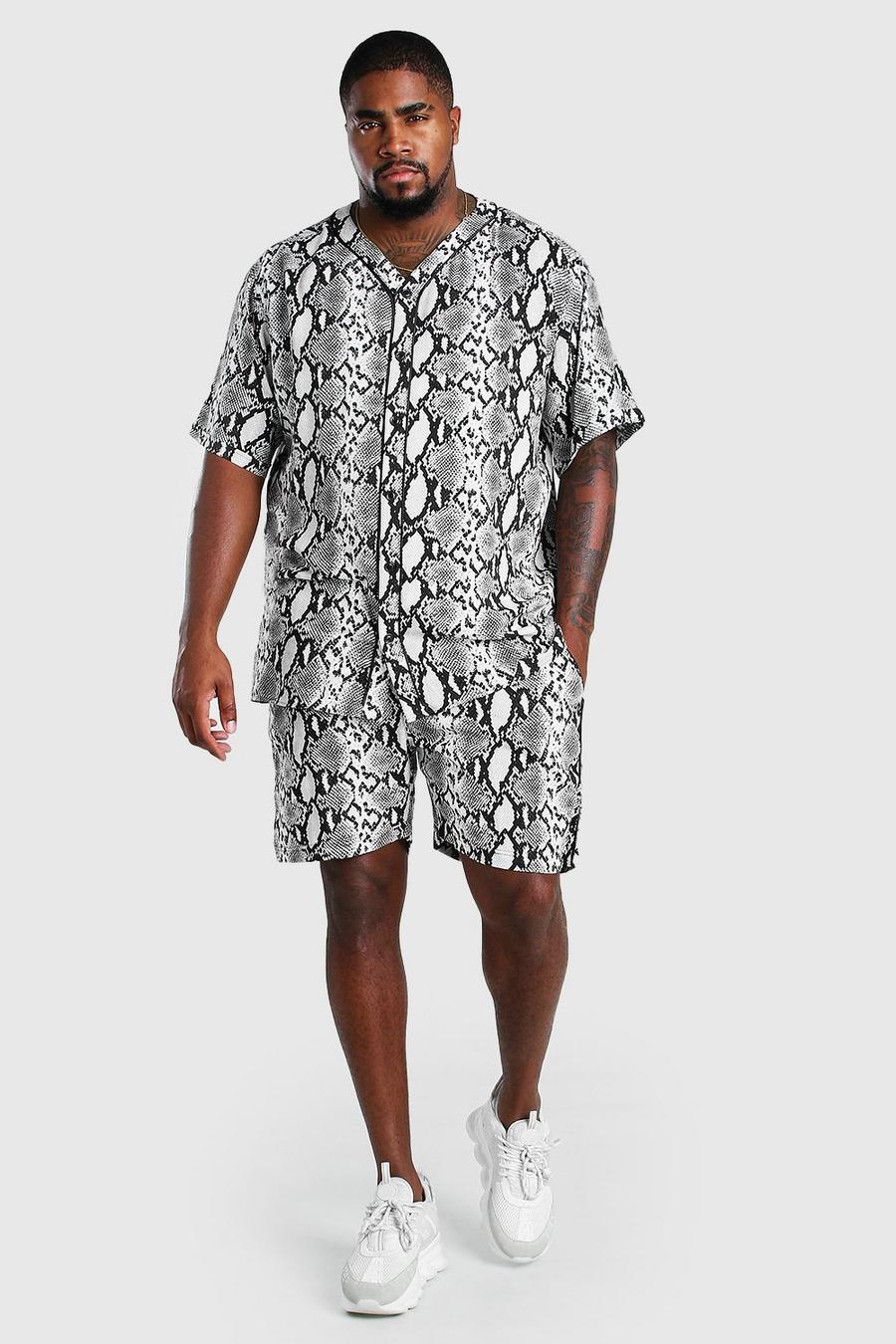 Plus Size Baseball Shirt and Short Set, Black negro image number 1