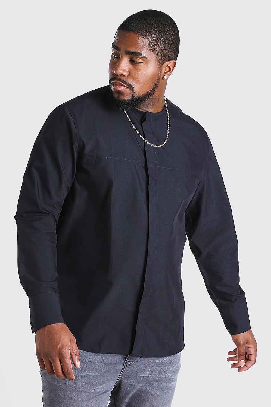 Black Plus Size Long Sleeve Collarless Shirt image number 1