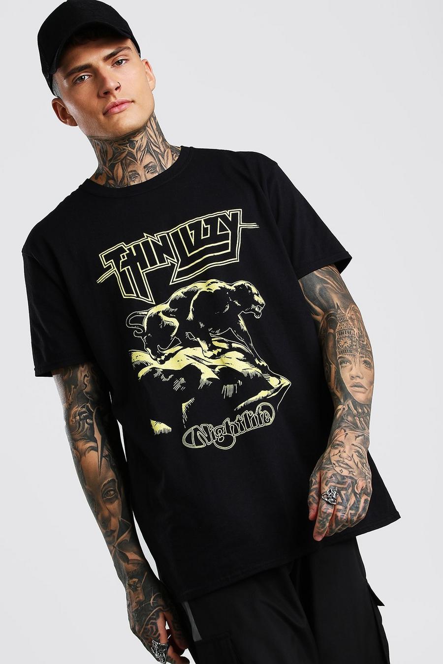 Camiseta ancha con estampado Thin Lizzy, Negro image number 1