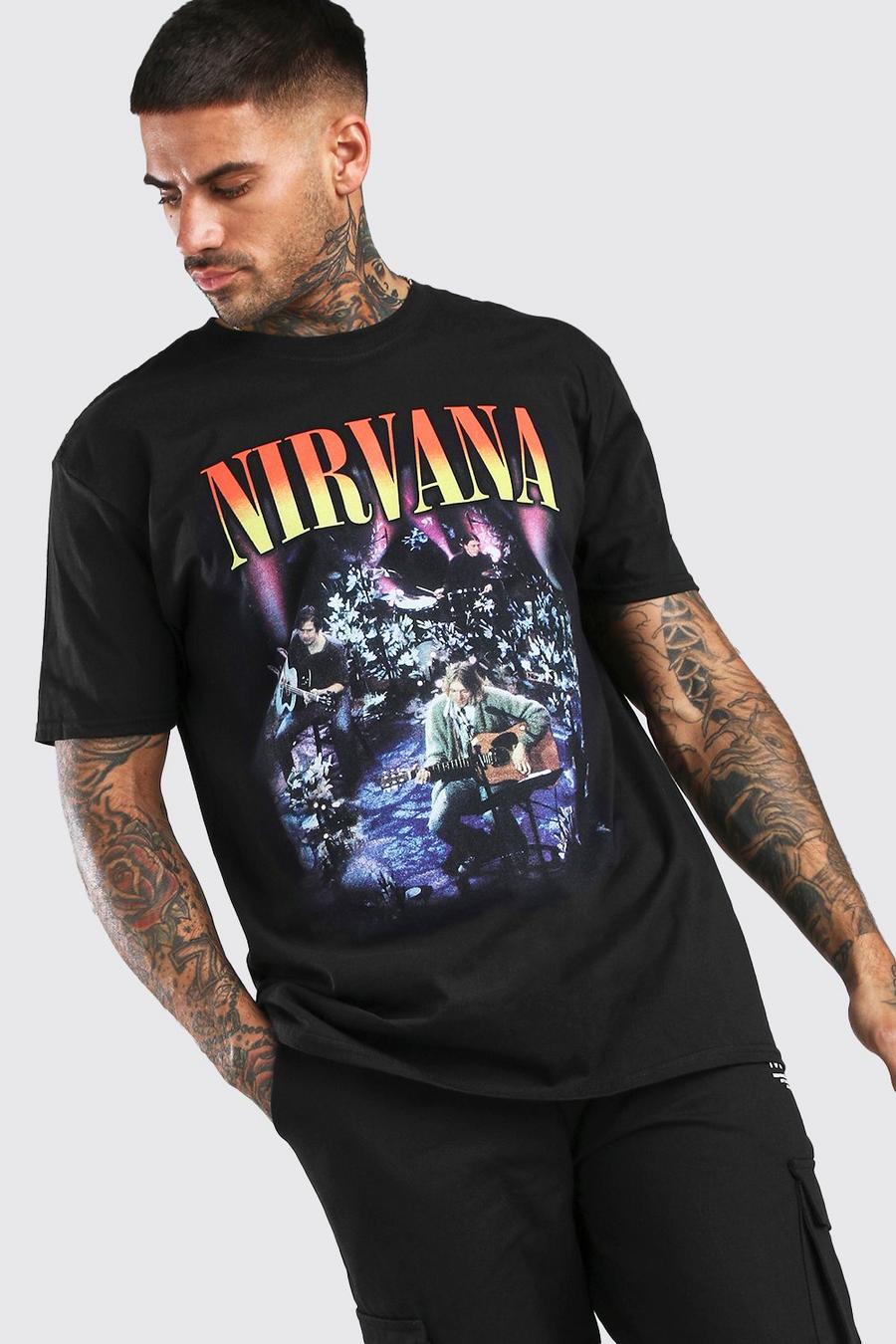 שחור טישרט אוברסייז עם הדפס Nirvana image number 1