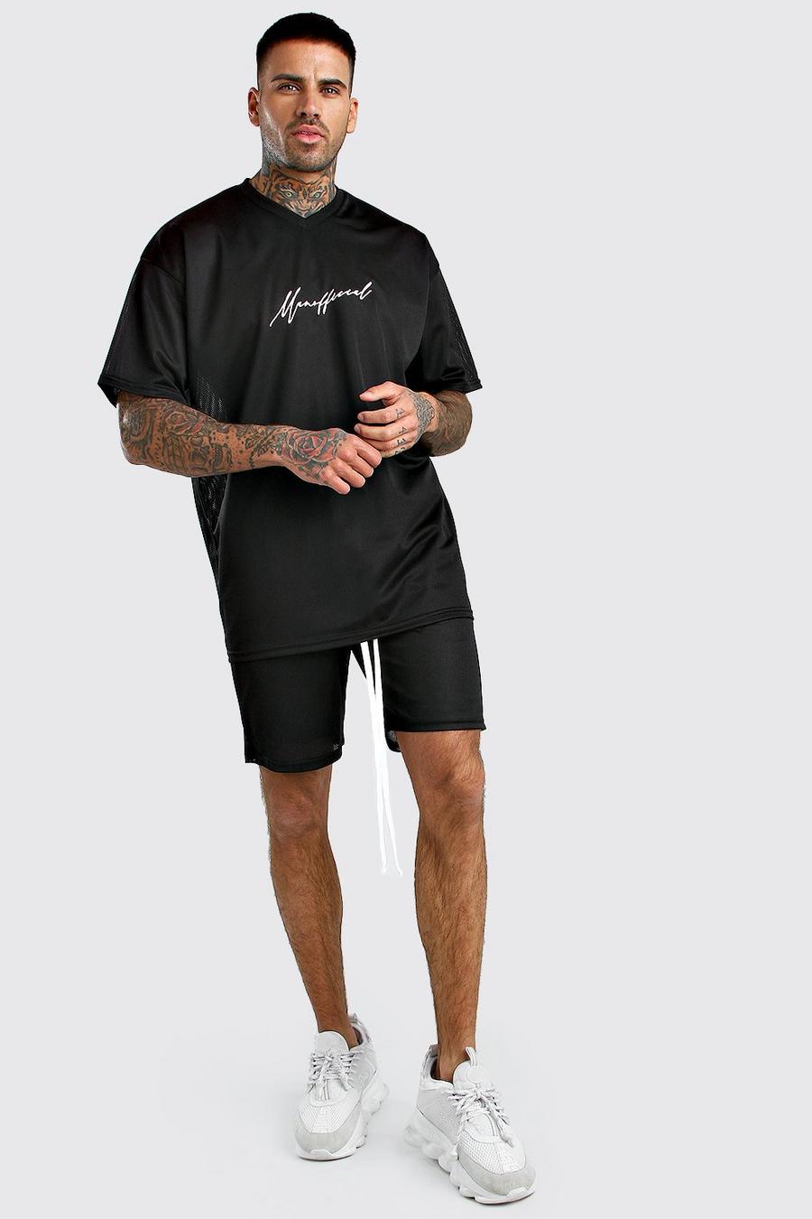 Set Official MAN con T-shirt e pantaloncini Airtex, Nero image number 1