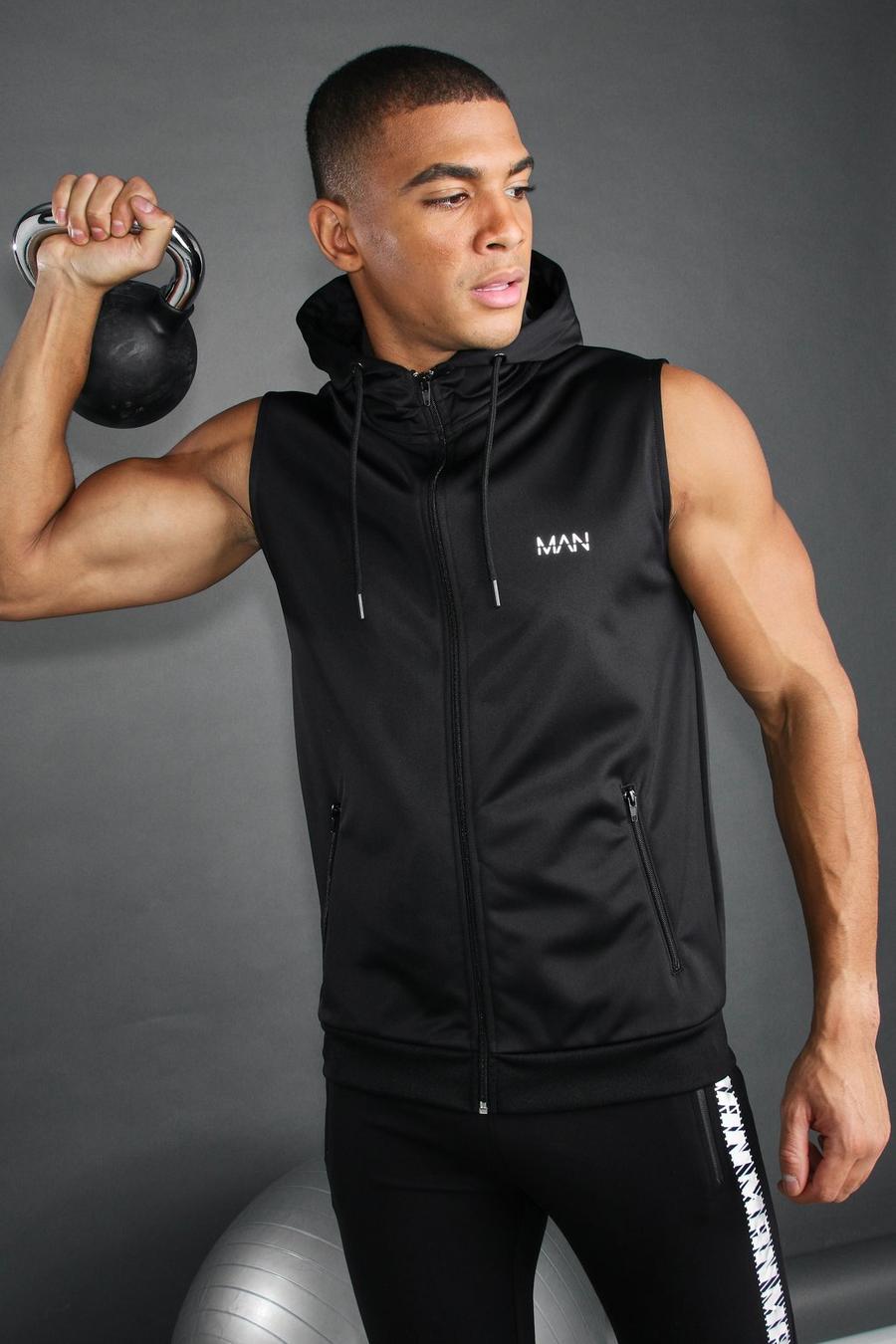 MAN Active Poly Fleece Lined Sleeveless Gym Hoodie image number 1