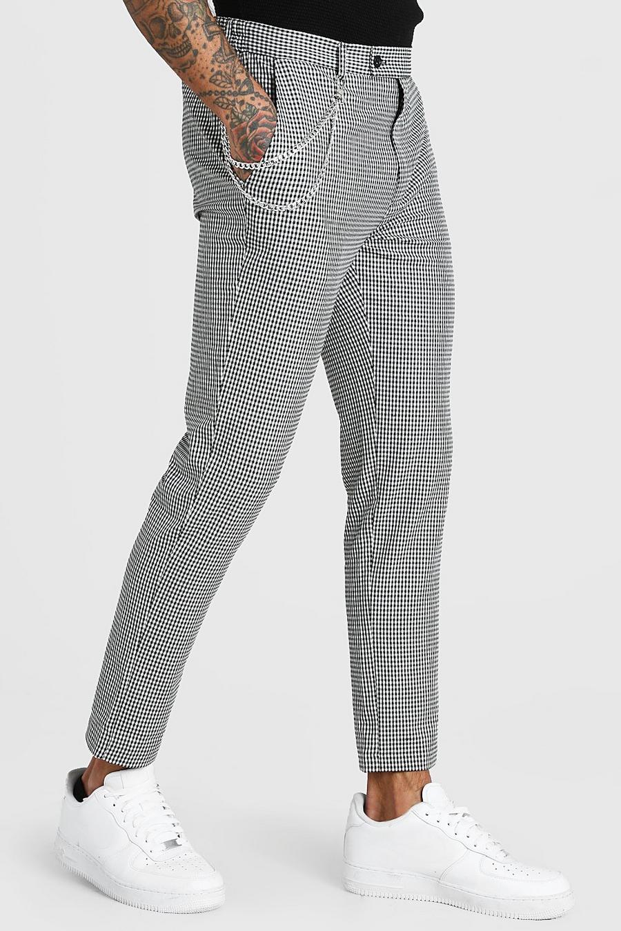 Skinny Cropped Gingham Check Pants With Chain image number 1