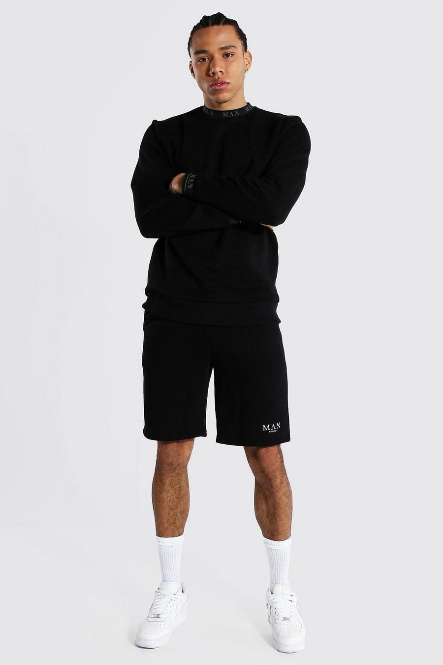 Black Tall Short Sweater Tracksuit With Man Rib image number 1