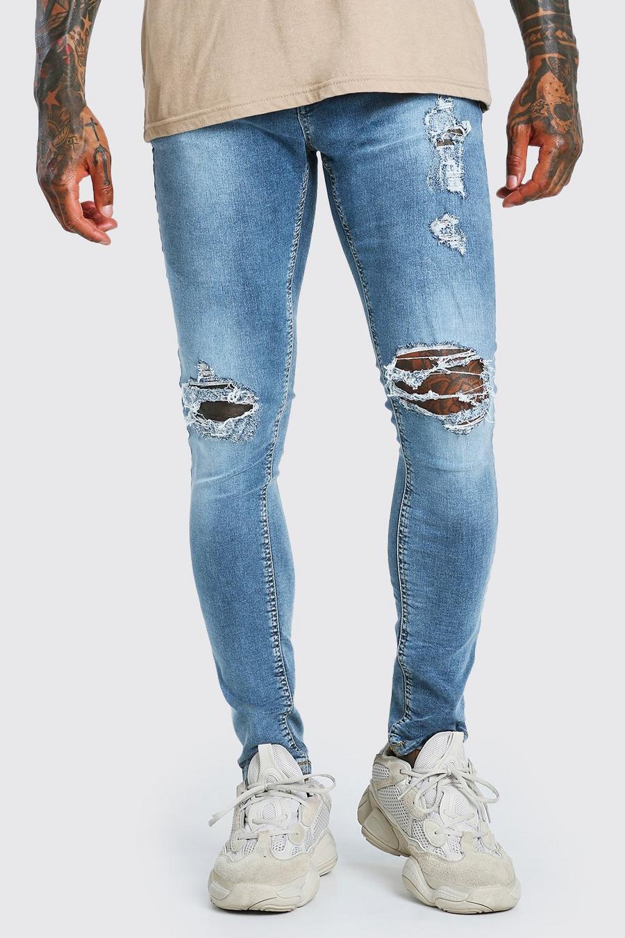 Men's Super Skinny Jeans With Busted Knees | boohoo