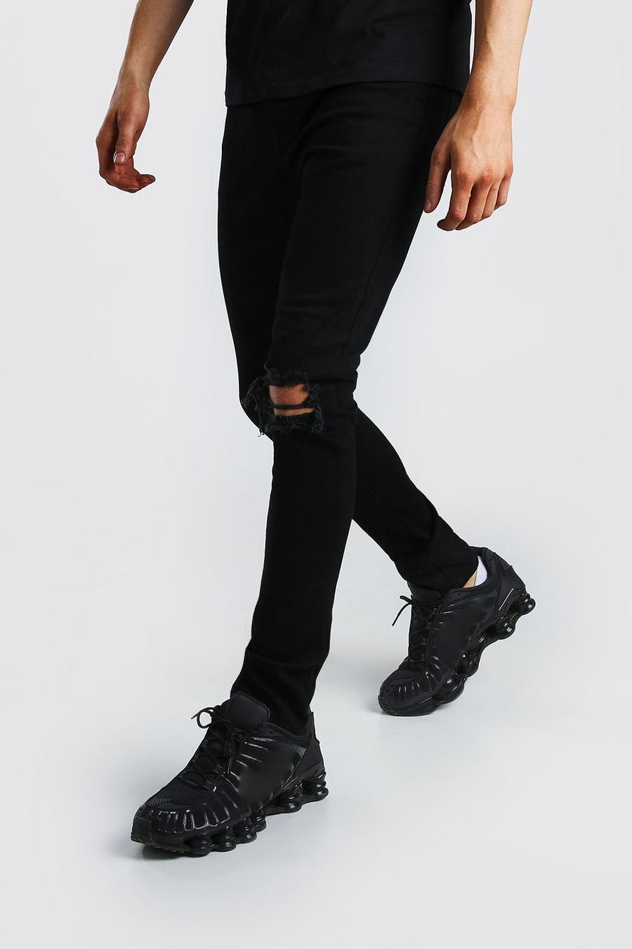 שחור סופר סקיני ג'ינס עם קרעים בברך image number 1
