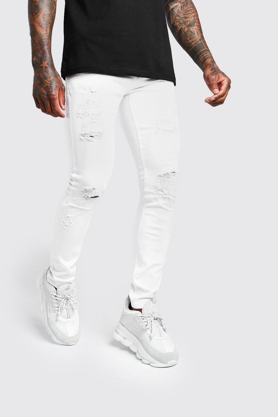 White Super skinny jeans med slitage image number 1