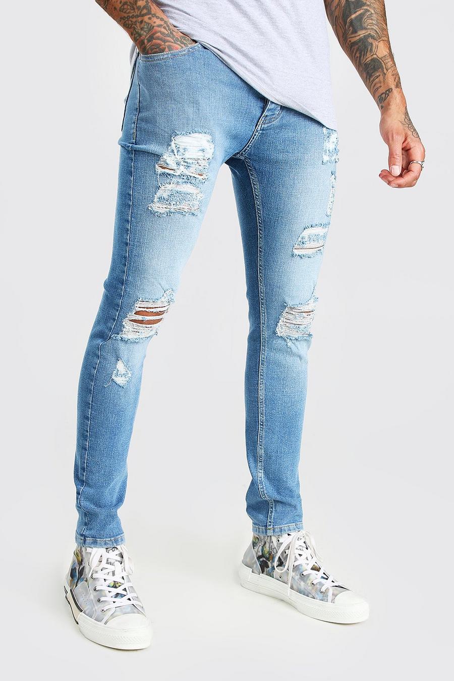 כחול בהיר סופר סקיני ג'ינס ripped מלא image number 1