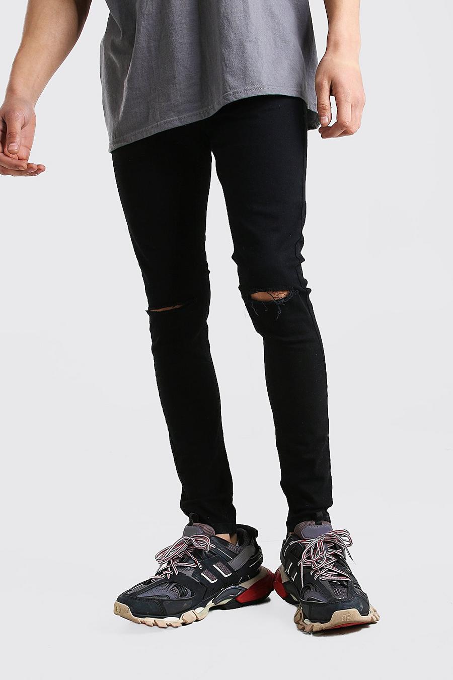 Washed black Spray on skinny jeans med slitna knän image number 1