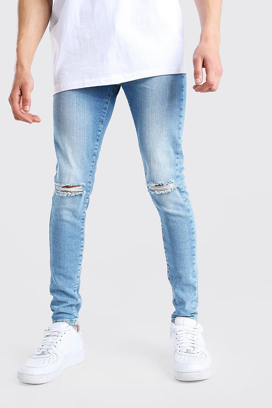 כחול בהיר סופר סקיני ג'ינס עם קרעים בברך image number 1