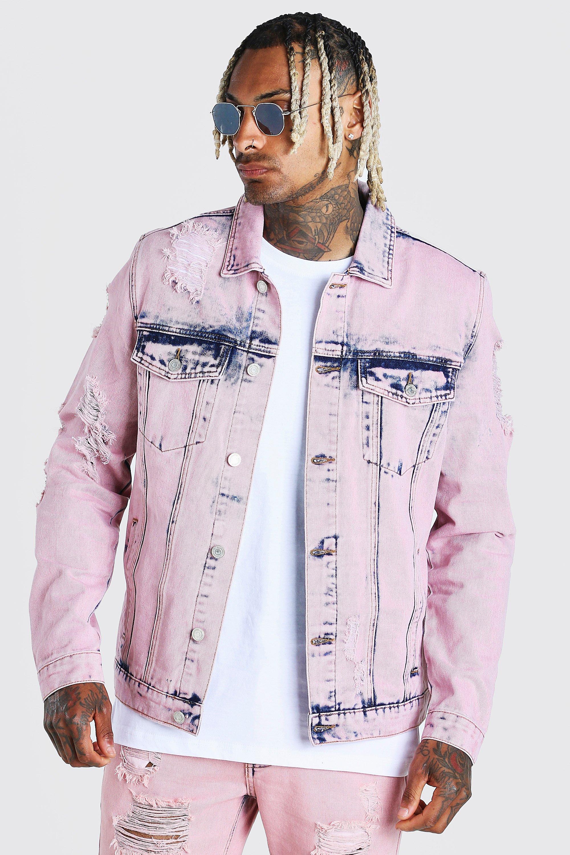 distressed pink denim jacket