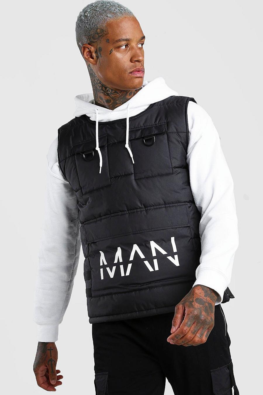 Zwart Man Dash Gewatteerd Utility Vest Met Zakken image number 1