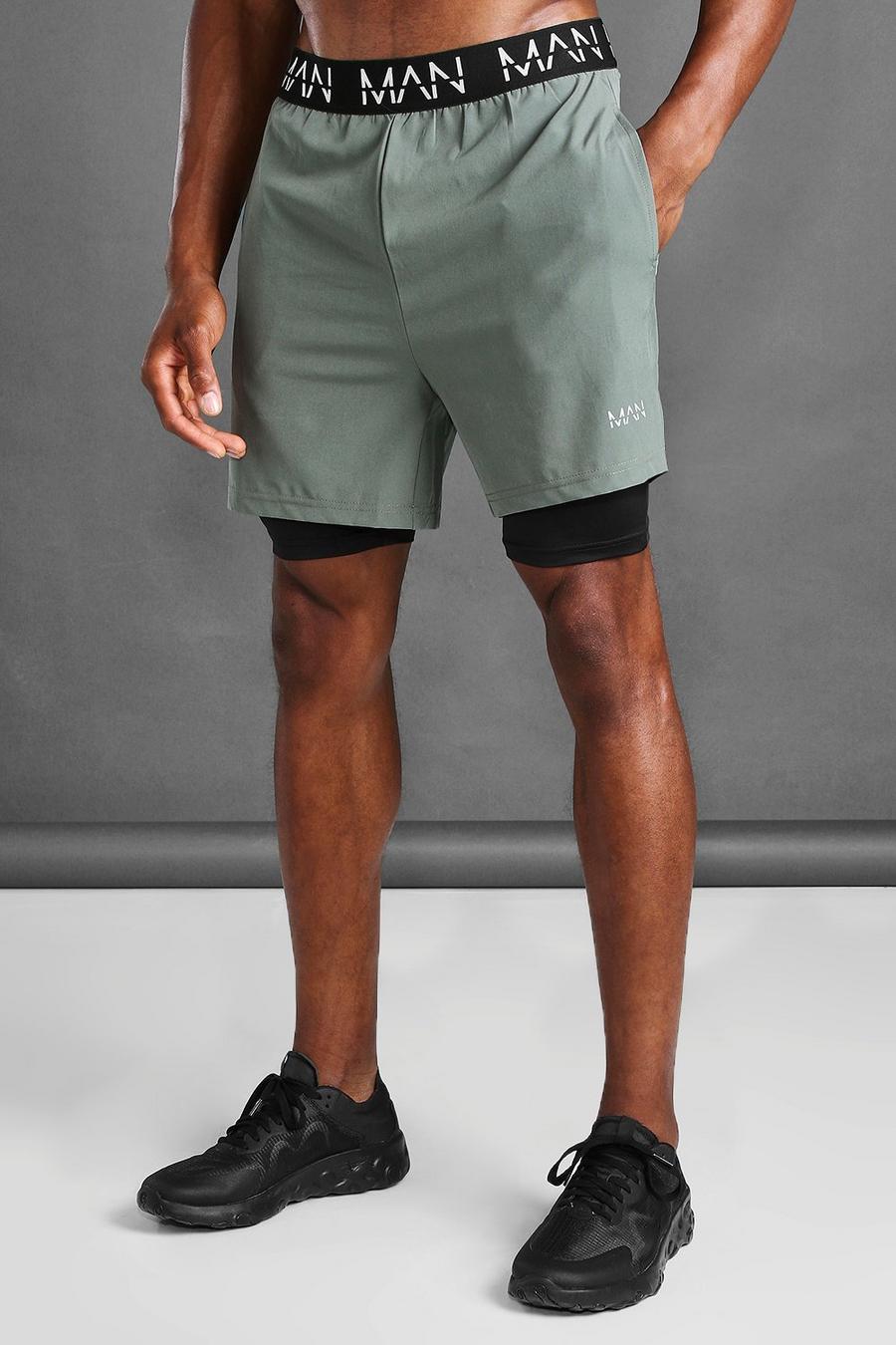 Khaki MAN Active 2 In 1 Shorts image number 1