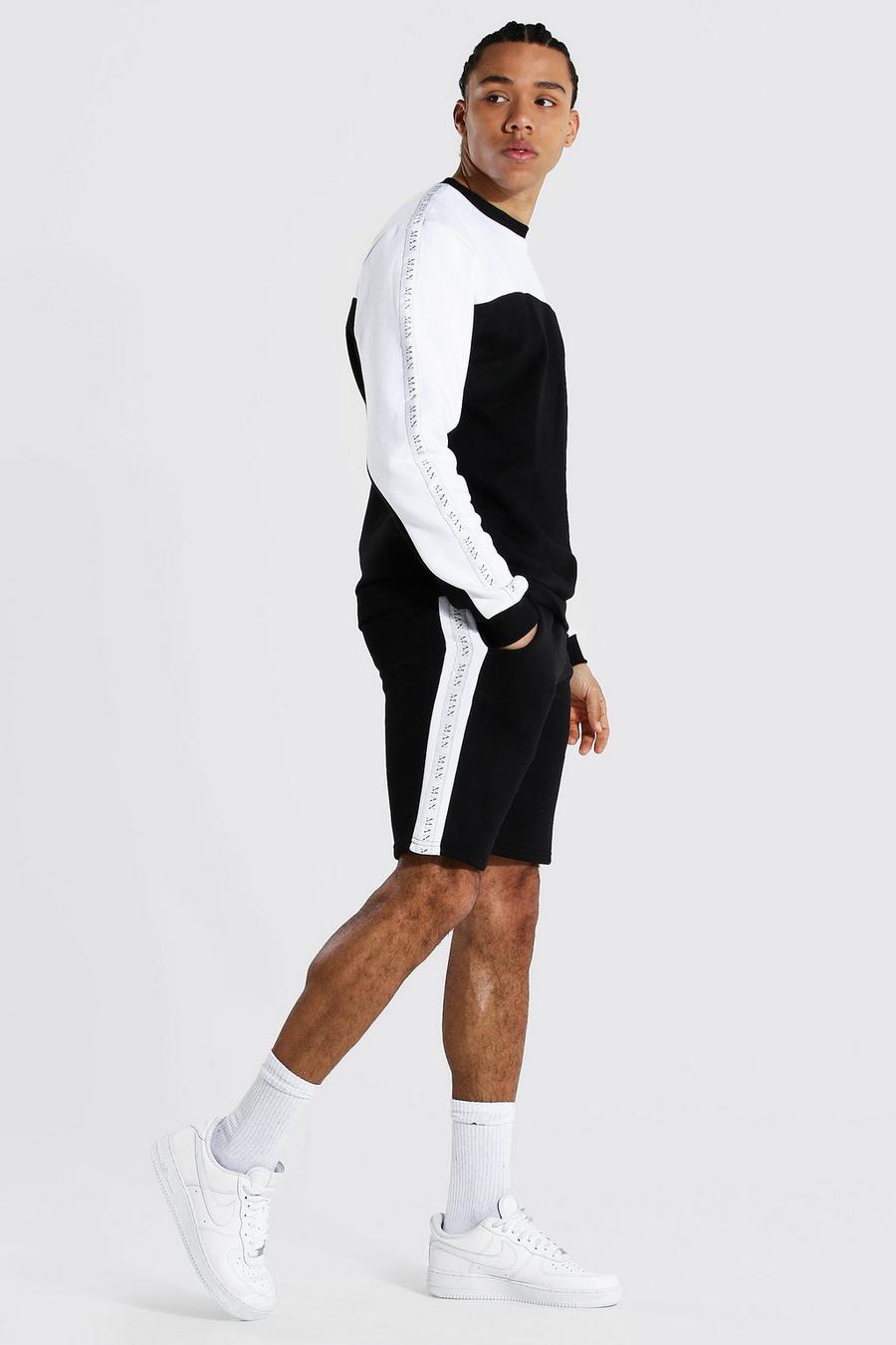 Black Tall - MAN Träningsoverall med shorts, blockfärger och kantband image number 1
