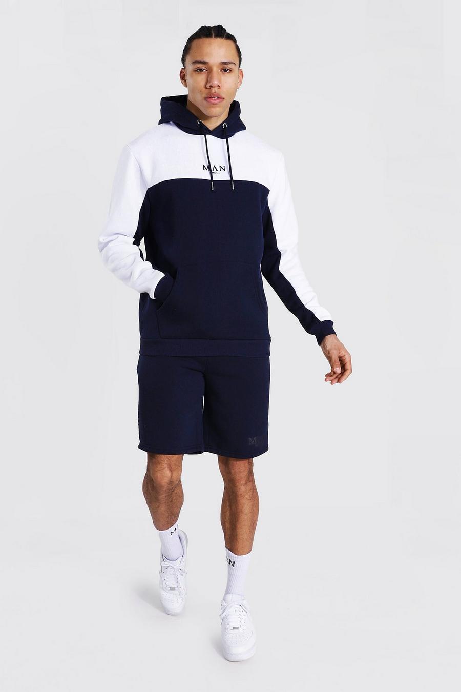 Navy Tall Man Tape Colour Block Short Tracksuit image number 1