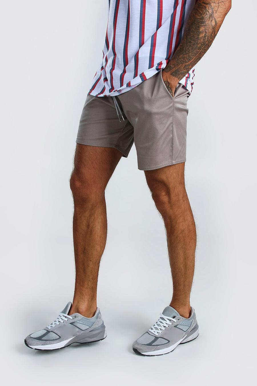 Pantalones cortos chinos slim fit de largo medio con cintura elástica, Gris grigio image number 1
