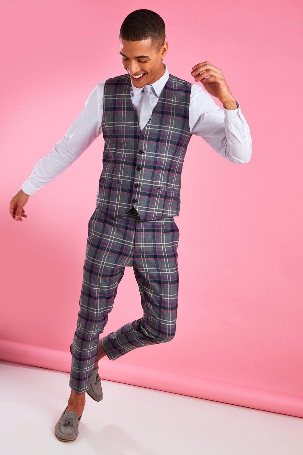 Skinny Purple Check Waistcoat boohoo NO