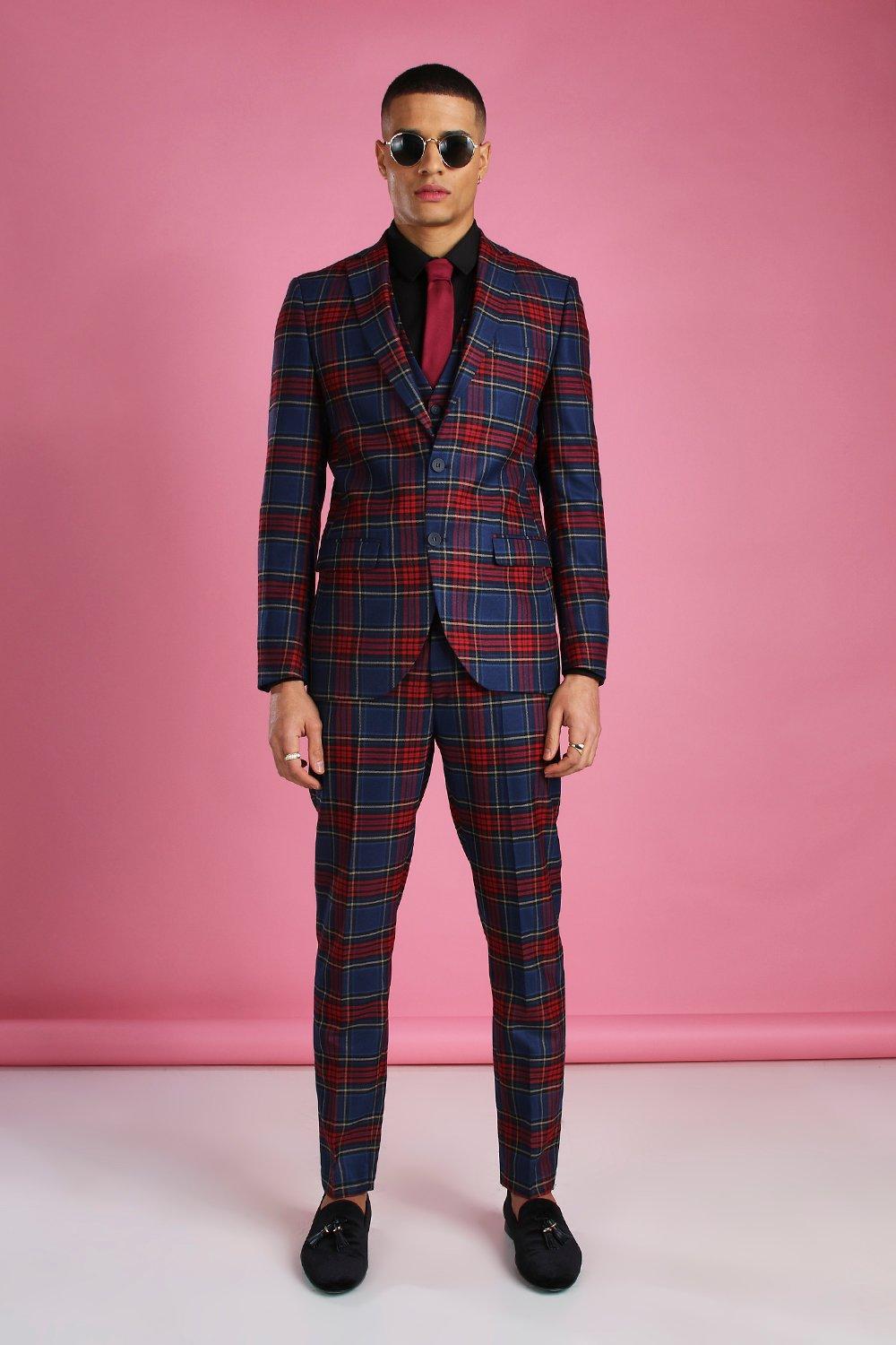 Skinny Tartan Check Suit Blazer boohoo NZ