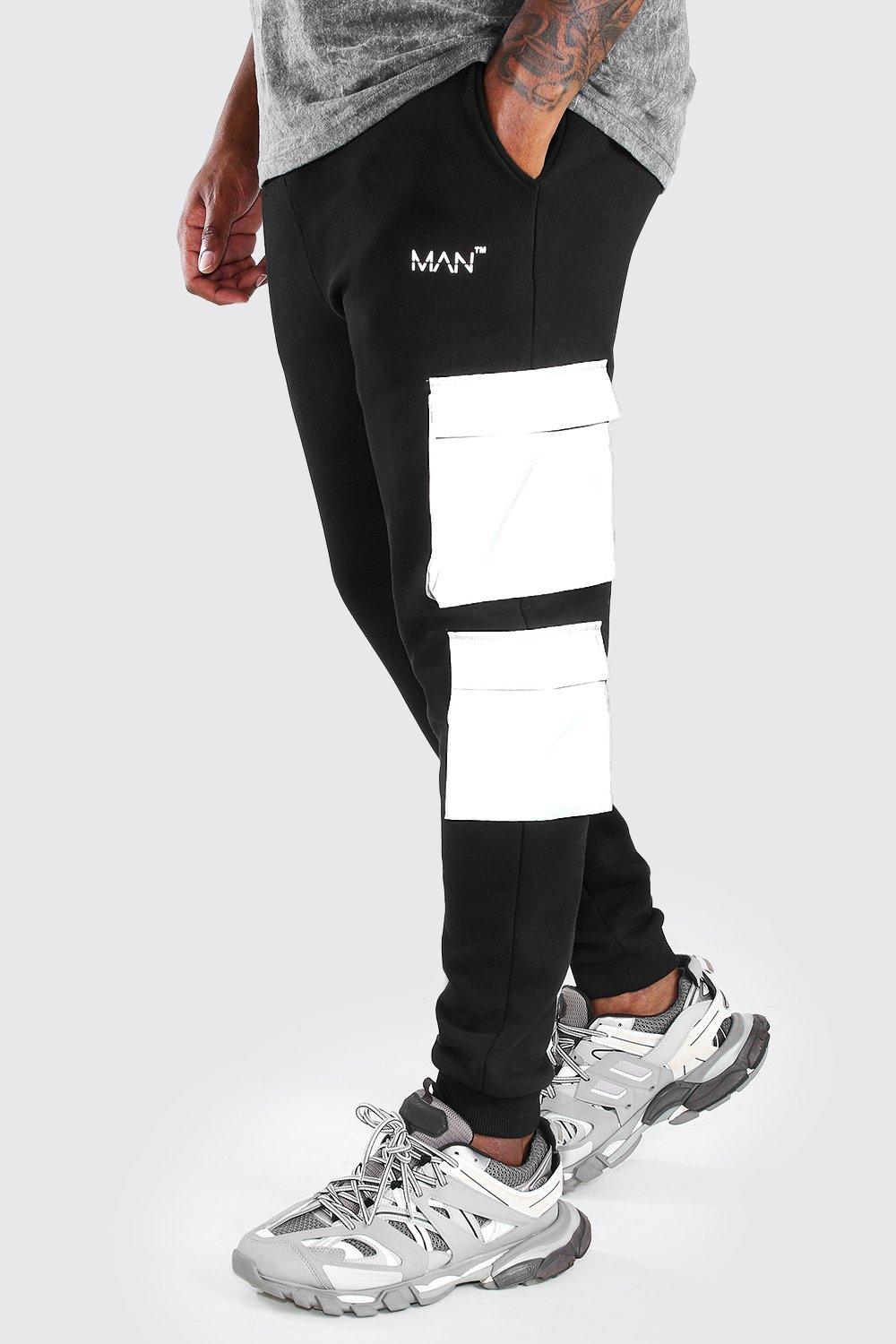 Big And Tall Cargo Jogginghose Mit Reflektierender Tasche Boohoo