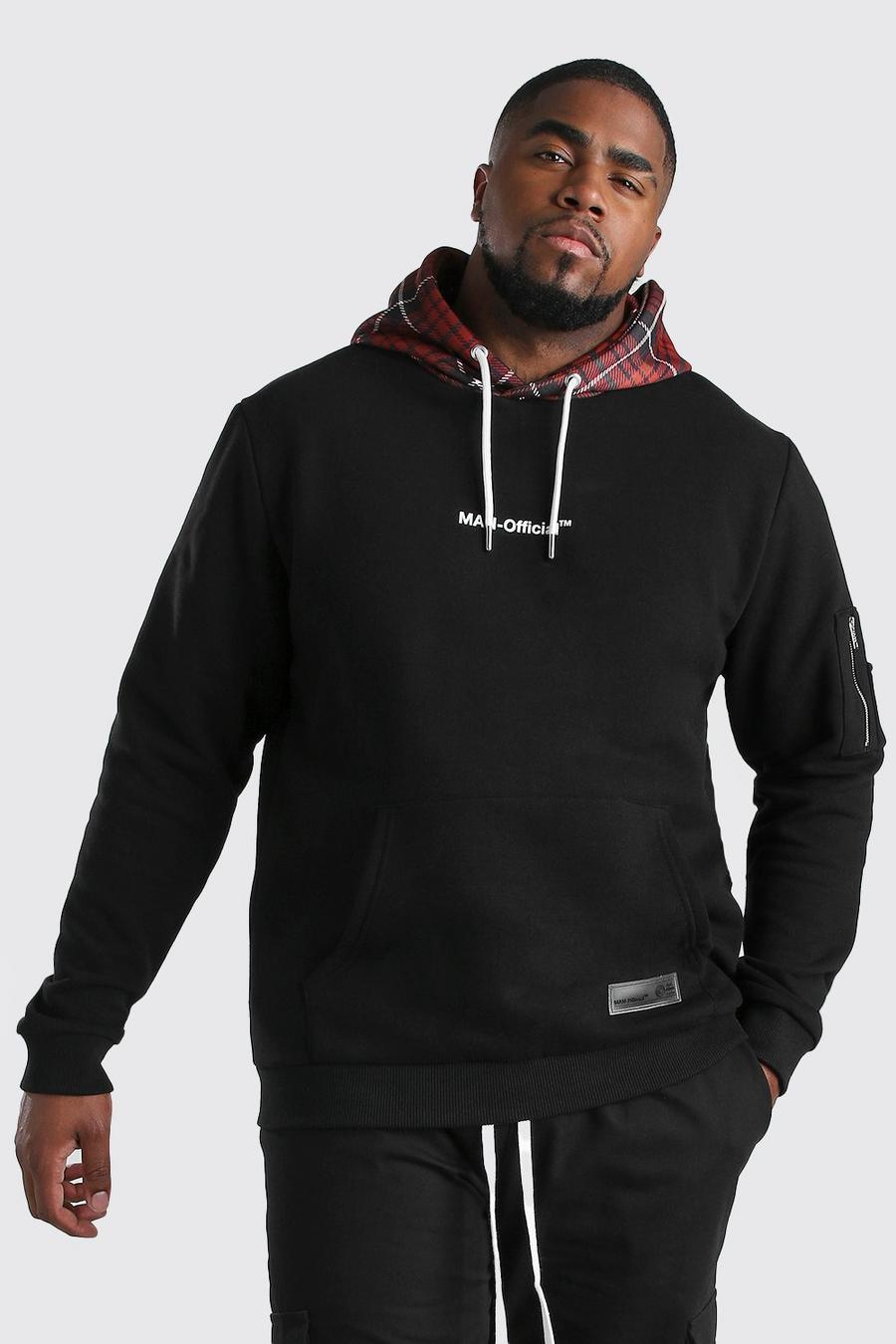 Black Plus Size Boxed Hoodie With Contrast Hood image number 1