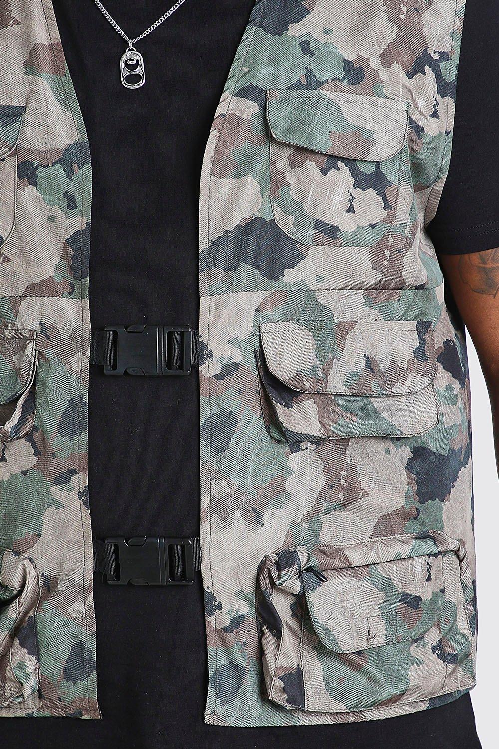 Plus Size Camo Utility Vest And Jogger Set