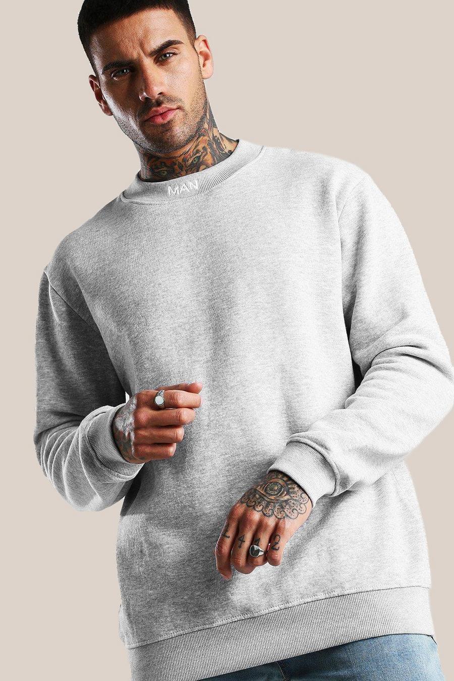 Grey marl Original MAN Sweatshirt med brodyr i ledig passform image number 1