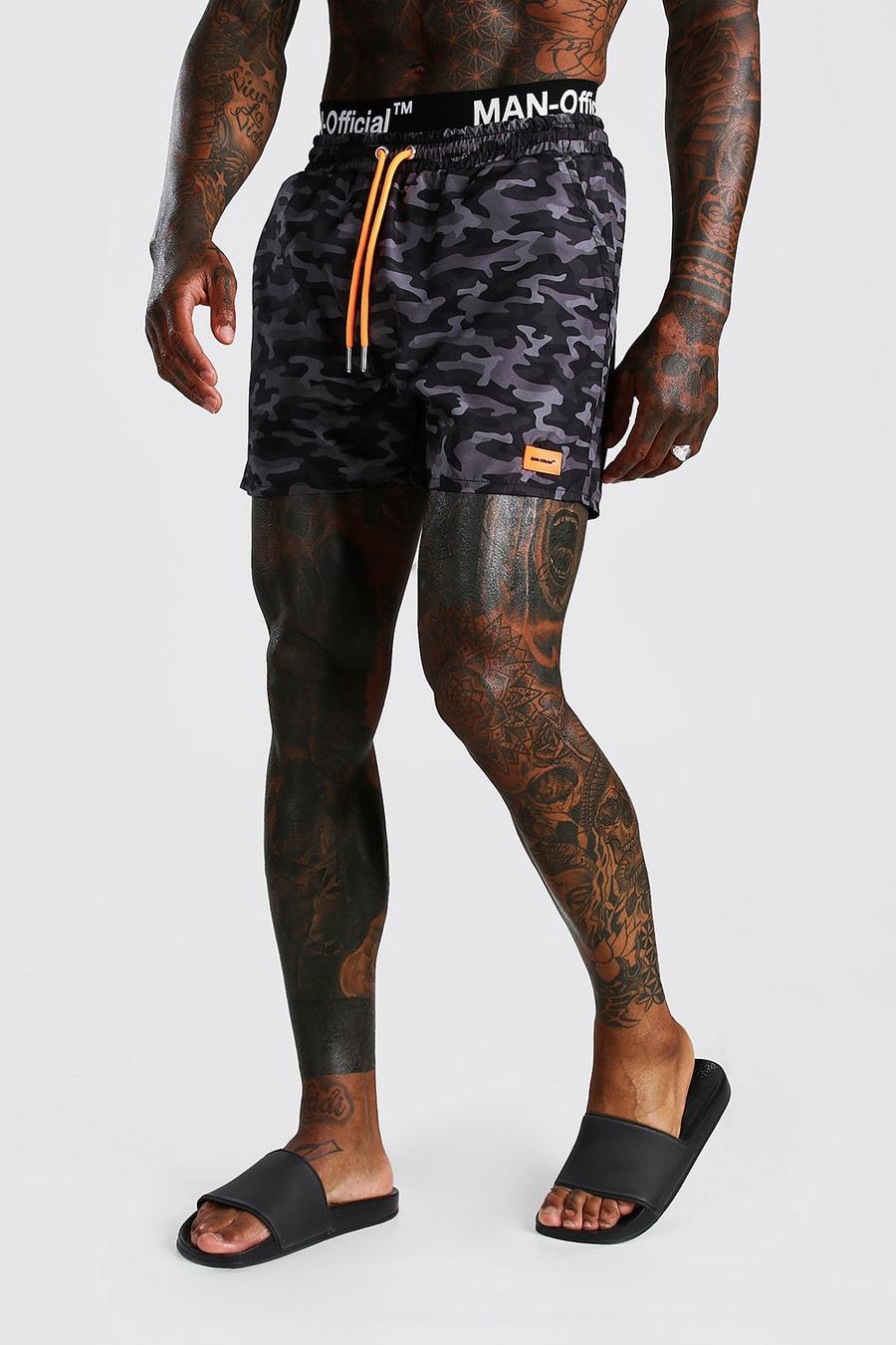 MAN Official Double Waistband Camo Swim Shorts image number 1