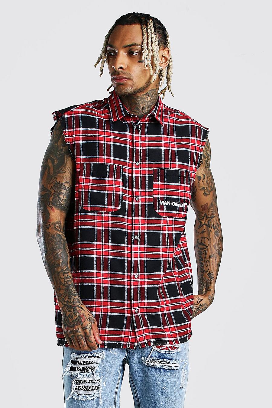 Red MAN Official Sleeveless Check Shirt image number 1